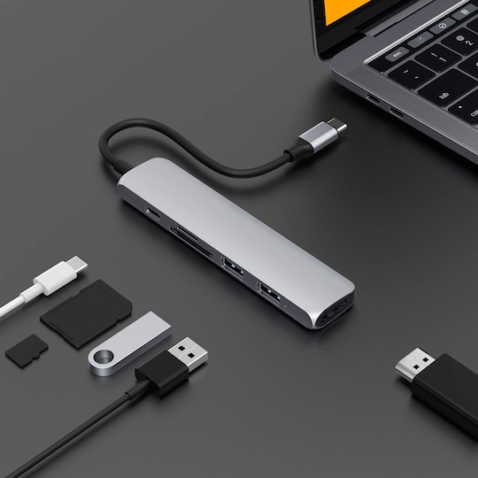 Hyper HyperDrive Bar USB-C 6-i-1 dockingstasjon (sølv)