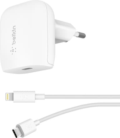 Belkin 20W vegglader + USB-C til Lightning-kabel (hvit)