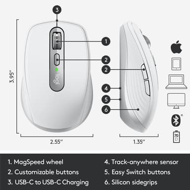 Logitech MX Anywhere 3 trådløs mus til Mac (lys grå)