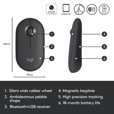 Logitech Pebble M350 trådløs datamus (grafitt)