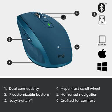 Logitech MX Anywhere 2S trådløs Bluetooth mus (grønn)