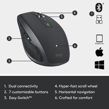 Logitech MX Anywhere 2S trådløs Bluetooth mus (grafitt)