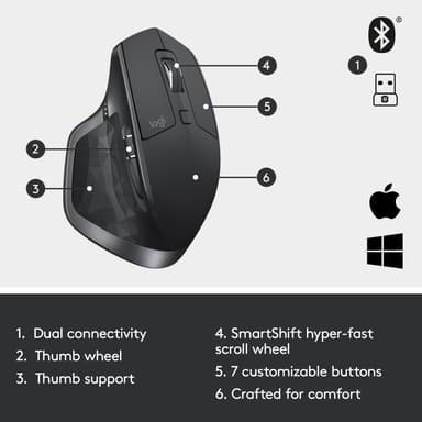 Logitech MX Master 2S trådløs datamus (grafitt)