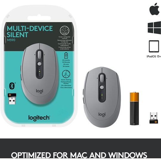 Logitech M590 Multi-Device Silent trådløs mus (grå)