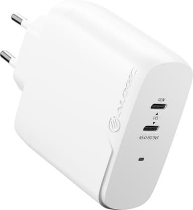 ALOGIC Rapid Power 2-port 45+18W vegglader + 2m USB-C-kabel (hvit)
