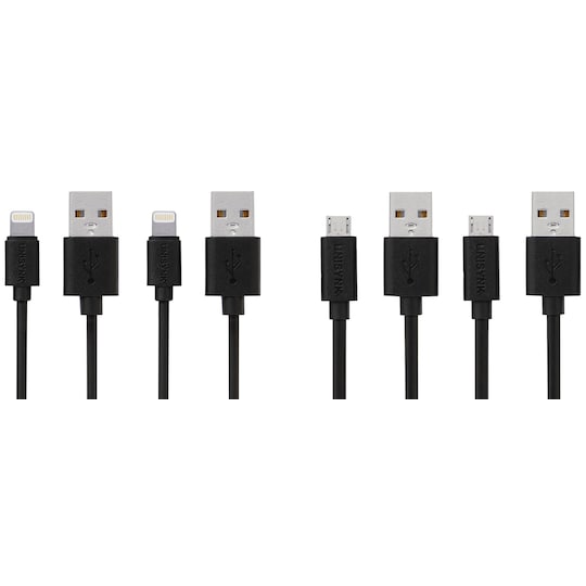 Unisynk Mikro USB 2.0 + Lightning-kabel ( 4 pakning)