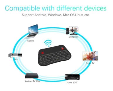 Trådløst PRO mini-tastatur 2.4G LED med Touchpad Black