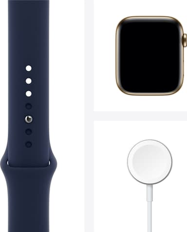 Apple Watch Series 6 44mm GPS+4G (gullstål/marineblå sportsreim)