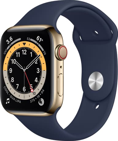 Apple Watch Series 6 44mm GPS+4G (gullstål/marineblå sportsreim)