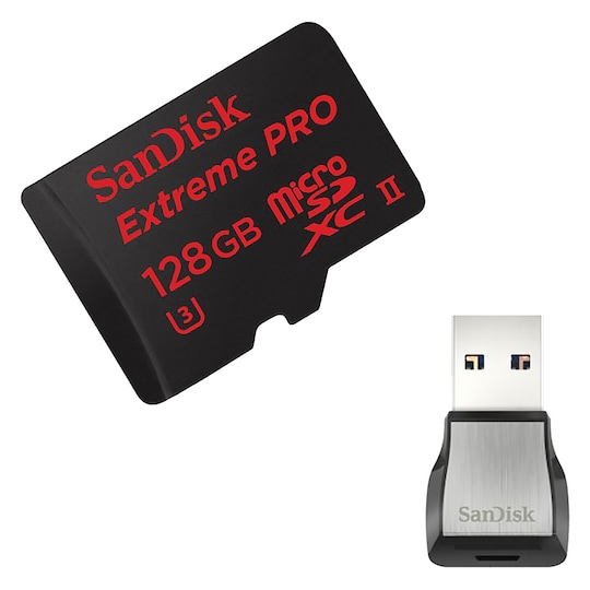 SanDisk Extreme Pro Micro SD 128 GB + minnekortleser