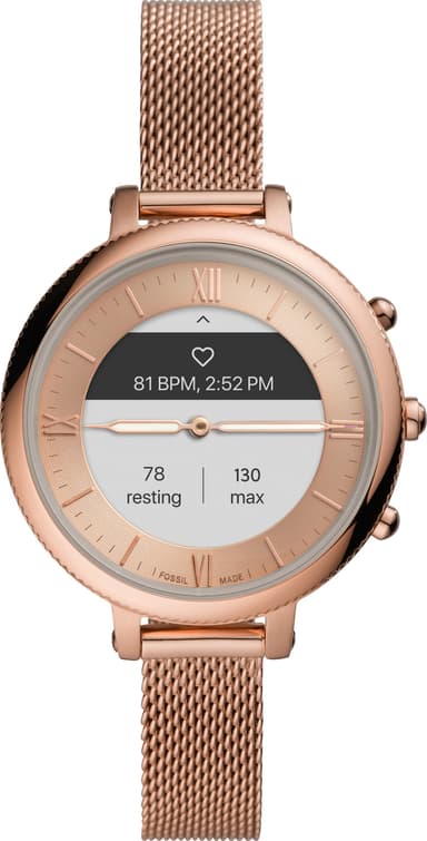 Fossil Monroe Hybrid HR smartklokke 38mm rosegull stalmesh
