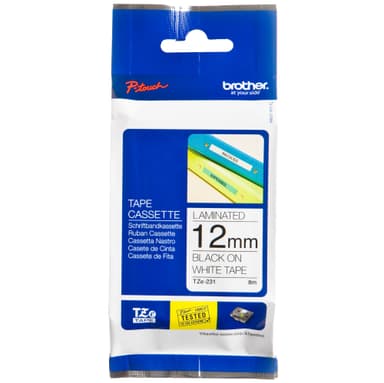 Tape 12mm Tze-231 Svart/hvit
