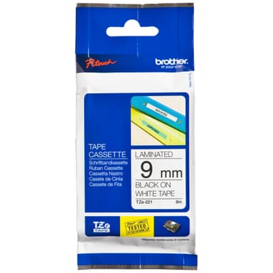 Brother TZe-221 9mm sort-på-hvit tapekassett