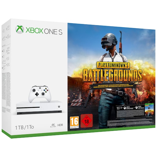 Xbox One S 1 TB + PlayerUnknown s Battlegrounds (hvit)