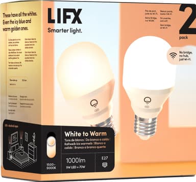 LIFX White to Warm LED-pære E27 (2-pakning)