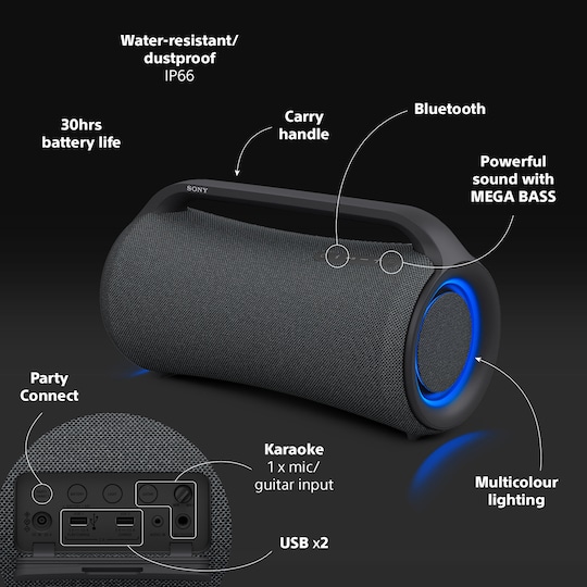 Sony bærbar trådløs høyttaler SRS-XG500 (sort)