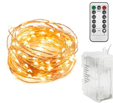 LED-lyskjede med batteriholder og fjernkontroll - Kobber