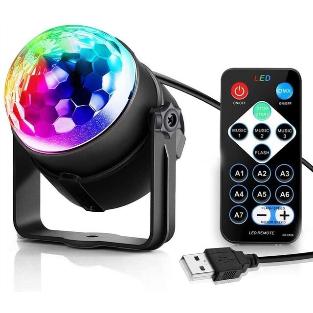 Diskokule med roterende RGB-lys + fjernkontroll (LED Party Light)