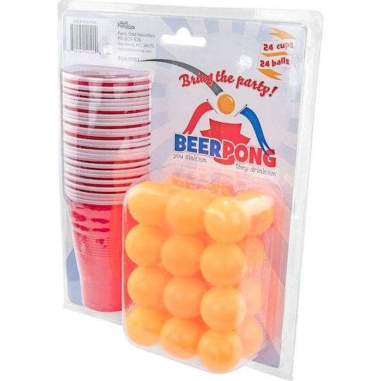 Ølpong / Beer Pong | Sett med 24 plastkrus og 24 bordtennisballer