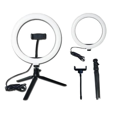 Selfie-lampe LED-ring (20 cm) med stativ og mobilholder
