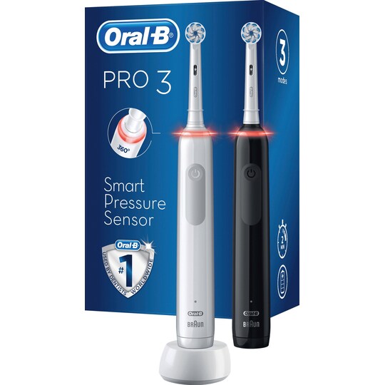 Oral-B Pro3 3900N elektrisk tannbørste 2-pakk 291503 (sort/hvit)