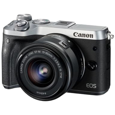 Canon EOS M6 systemkamera + 15-45 mm linse (sølv) Canon EOS M6 systemkamera + 15-45 mm linse (sølv)