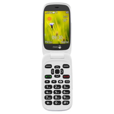 Doro 6526 mobiltelefon (stålhvit) Mobiltelefon Elkjøp Mobiltelefon for eldre Dekselet gjør mobilen enklere å bruke