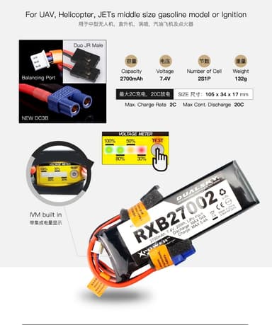 2s  2700mah - rx lipo - dualsky med måler