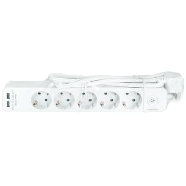 Grenuttak 5-veis + 2 USB m brytere 1,5 m Hvit