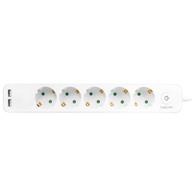 Grenuttak 5-veis + 2 USB m brytere 1,5 m Hvit