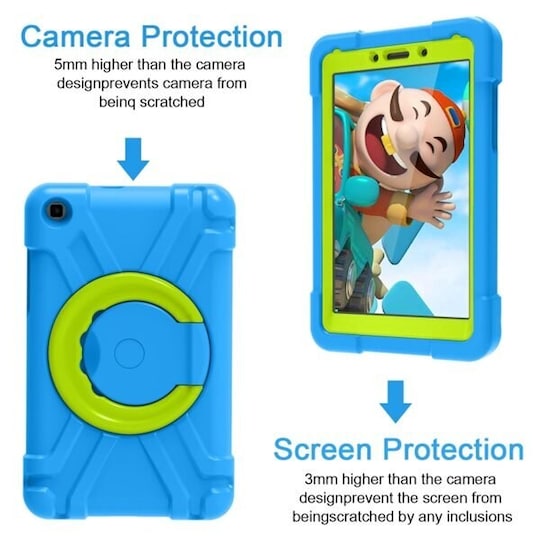Beskyttelsedeksel med ringholder Samsung Galaxy Tab A 8.0, Blå+Grønn