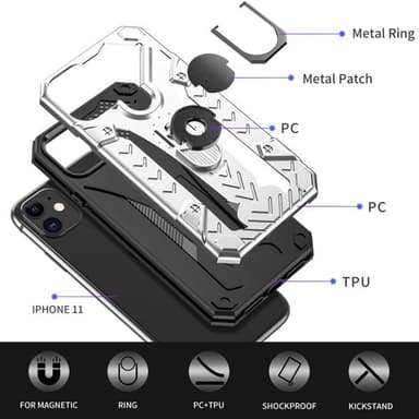 Armor Knight beskyttelsedeksel med roterende støtte til iPhone 11 - Silver