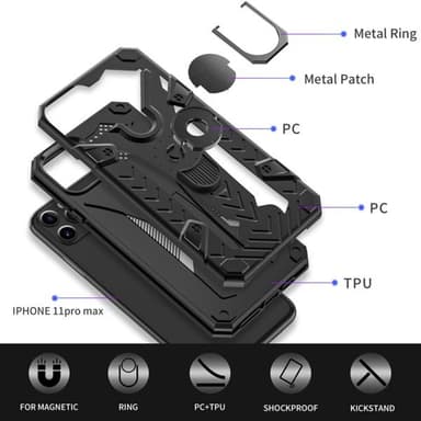 Armor Knight beskyttelsedeksel med roterende støtte til iPhone 11 Pro Max - Svart