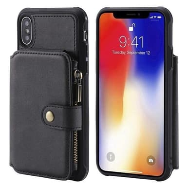 Shockproof Lommebokdeksel med stativ iPhone X / XS, Svart