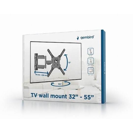 Gembird WM-55RT-05 Premium TV-veggfeste (roter og vipp), 32 ”-55”, 30 kg, vippe, svart