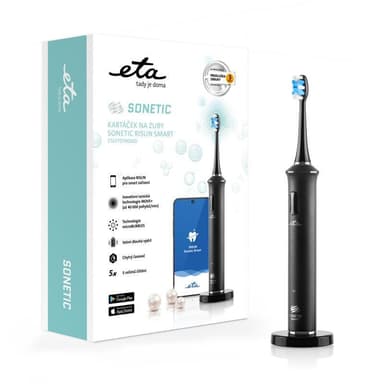 ETA Tannbørste Sonetic Smart ETA770790000 Oppladbar, For voksne, Antall børstehoder inkludert 3, Antall tannpussemoduser 5, Sonisk teknologi, Svart