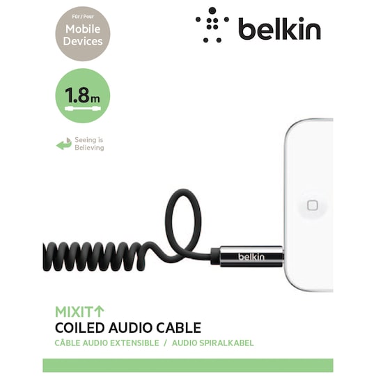 Belkin 3,5mm til 3,5mm spiralkabel (1,8m)