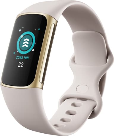 Fitbit Charge 5 aktivitetsarmbånd (lunar white/soft gold)