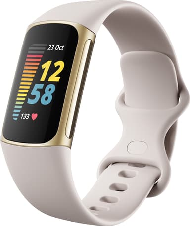 Fitbit Charge 5 aktivitetsarmbånd (lunar white/soft gold)