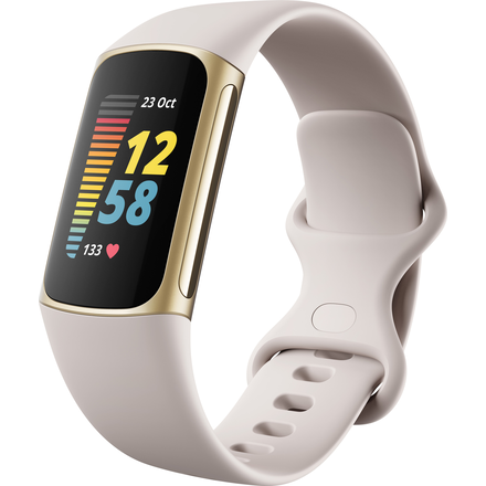 Fitbit Charge 5 aktivitetsarmbånd (lunar white/soft gold)