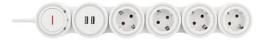 DELTACO Fleksibel grenuttak med 4 kontakter, 1,4 m, 16A 3500W, 2x USB-A