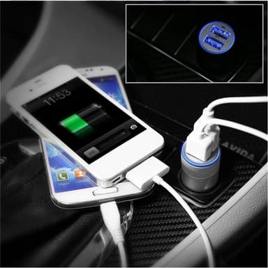 Billader 2.4A med dobbel USB og LED svart