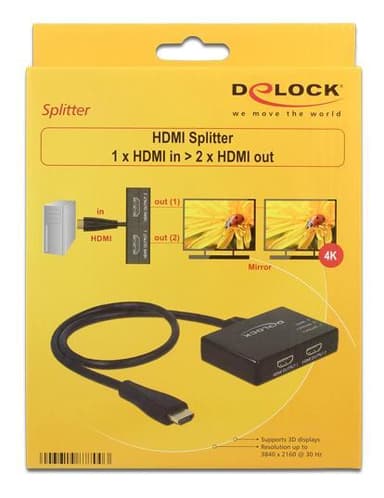 Delock HDMI Splitter 1 x HDMI inn> 2 x HDMI ut 4K