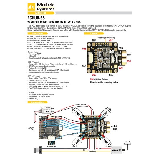 Mateksys FC-Hub 3-6S 4x30A PDB