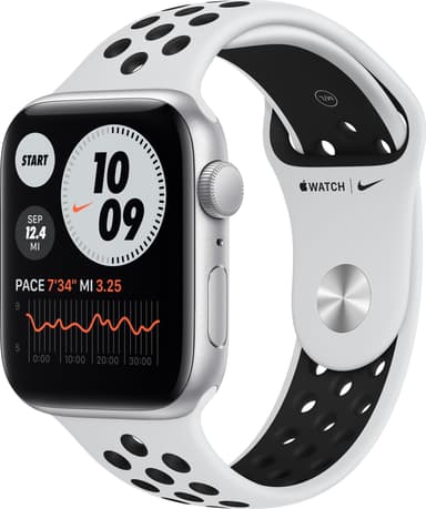 Apple Watch Nike SE 44 mm GPS (sølv alu/platinasort sportsreim)