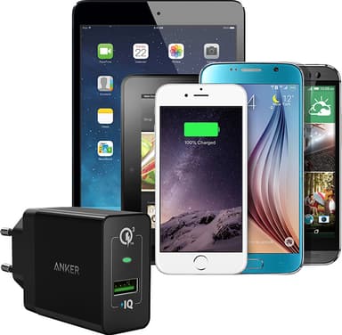Anker PowerPort+1 w QC 3.0 18W USB-A lader (sort)