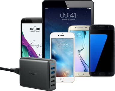 Anker PowerPort 5 multiport USB-A lader (sort)