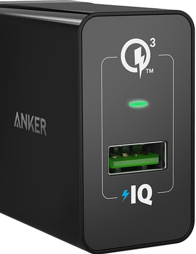 Anker PowerPort+1 w QC 3.0 18W USB-A lader (sort)