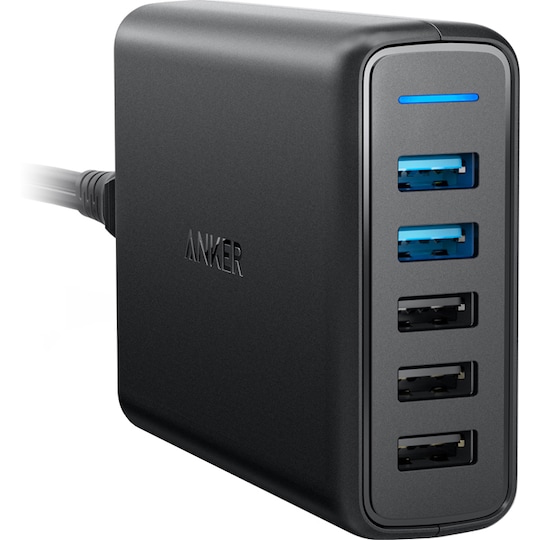 Anker PowerPort 5 multiport USB-A lader (sort)