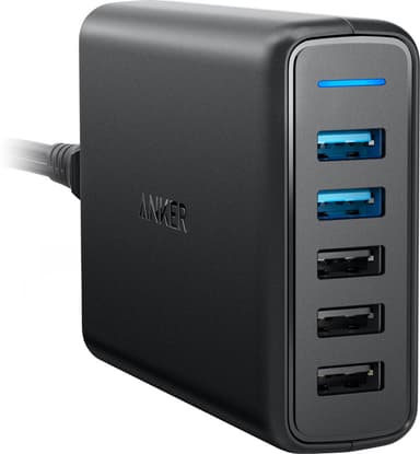 Anker PowerPort 5 multiport USB-A lader (sort)